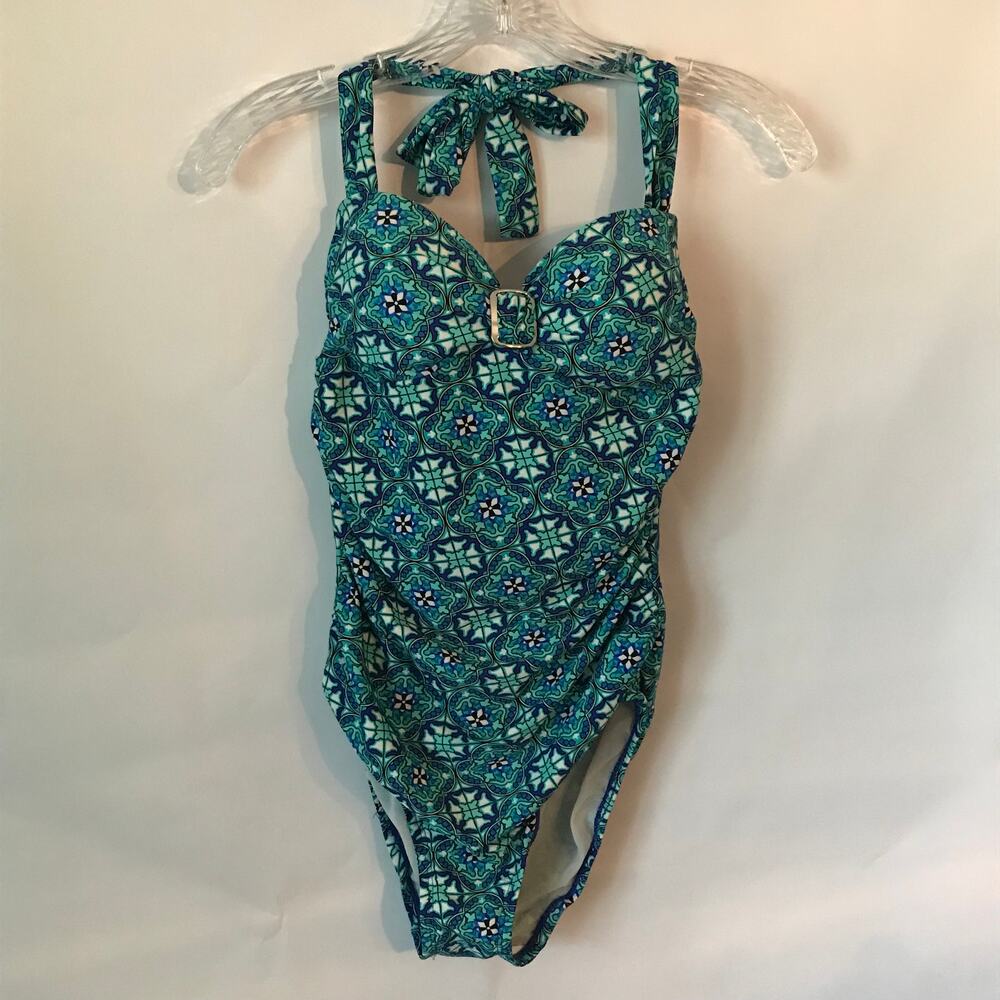 Assets By Sara Blakely Spanx Womens Swimsuit One Piece Blue Tropical Size Small